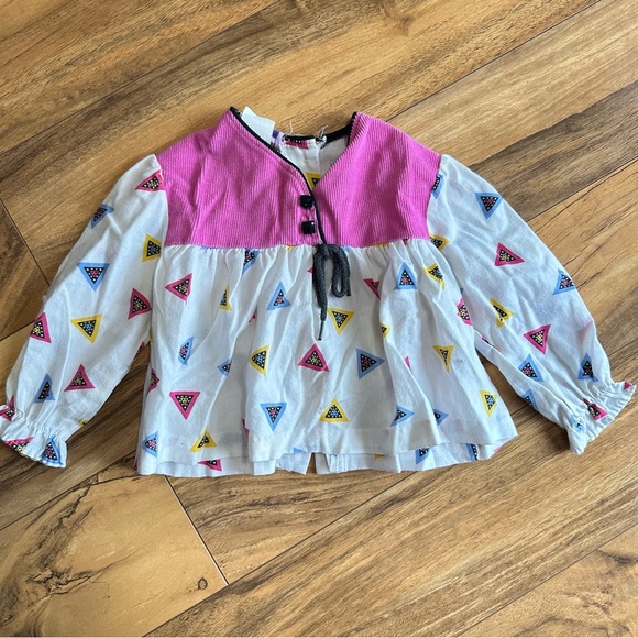 Vintage Other - Vintage Pastel Triangle Geometric Print Toddler Blouse, 12 months, Made in USA